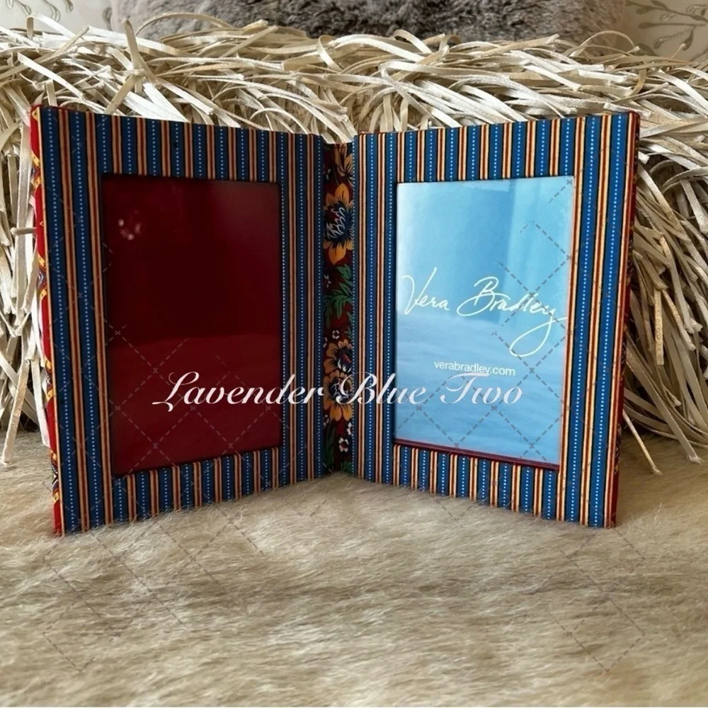 Vintage VERA BRADLEY Villa Red Photo Frame Blue Double Sided Stand Alone 2004